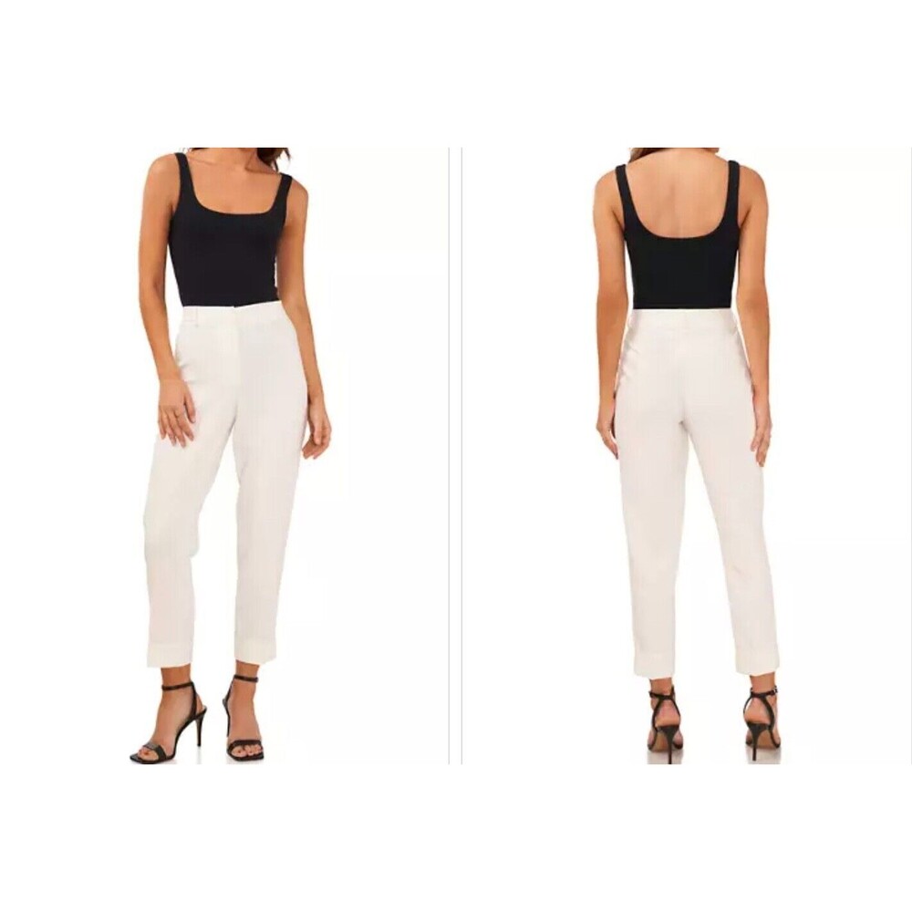 Vince Camuto Cotton Doubleweave Vented Cuff Pant Pearl/Ivory size 4 Reg Skinny